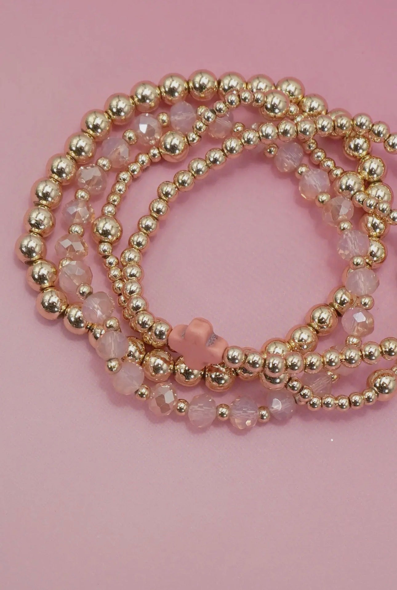 Boho Pink Cross Stretch Bracelet Set