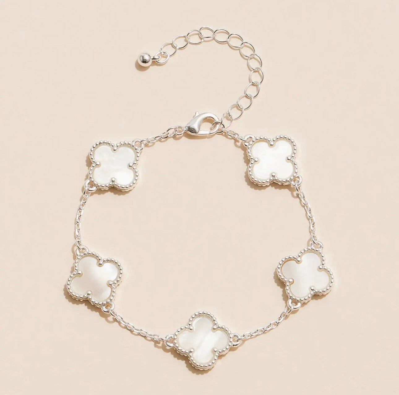 Silver White Clover Bracelet