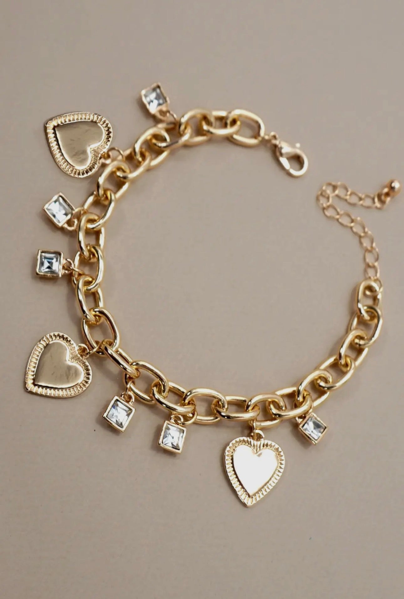 Heart Rhinestone Charm Bracelet