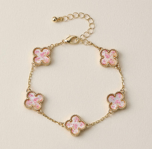 Pink Floral Clover Bracelet