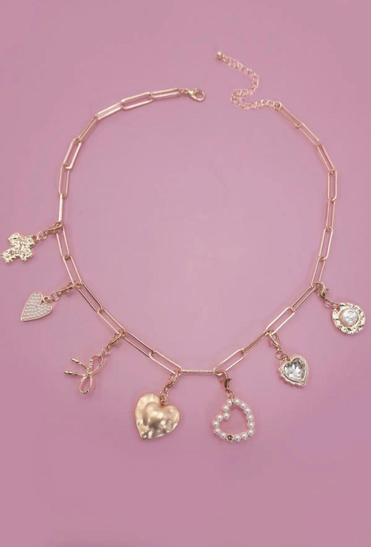 Bow Heart Removable Charm Necklace