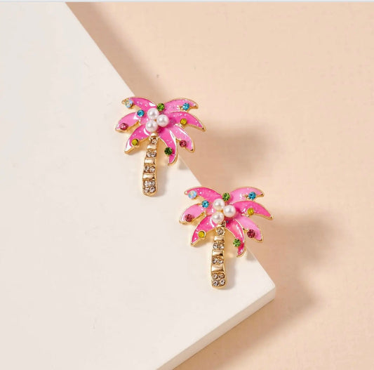 Christmas Palm Tree Enamel Stud Earrings