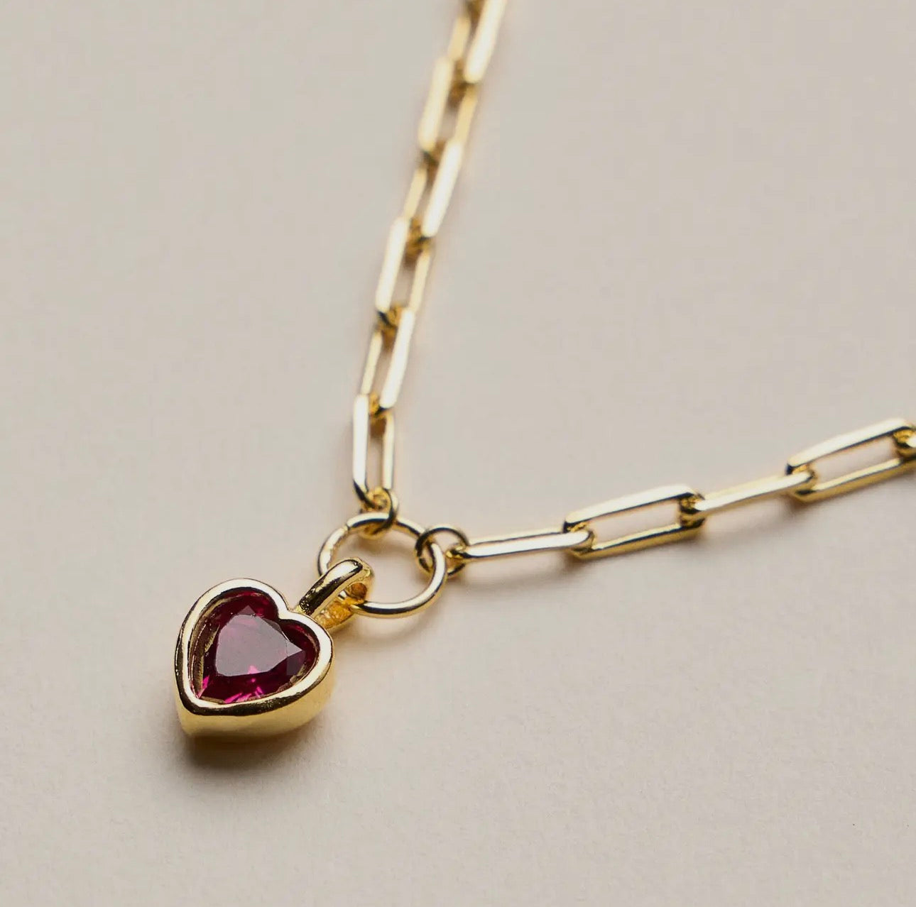 Gold Dipped Red Crystal Heart Necklace
