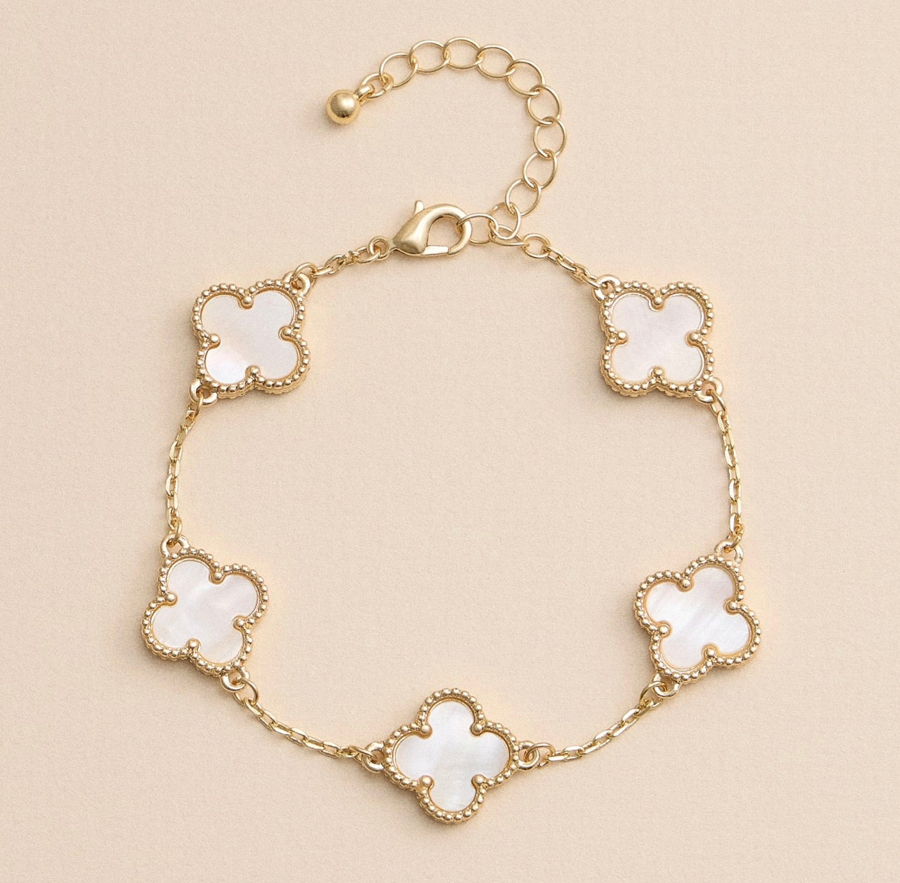 Gold White Clover Bracelet