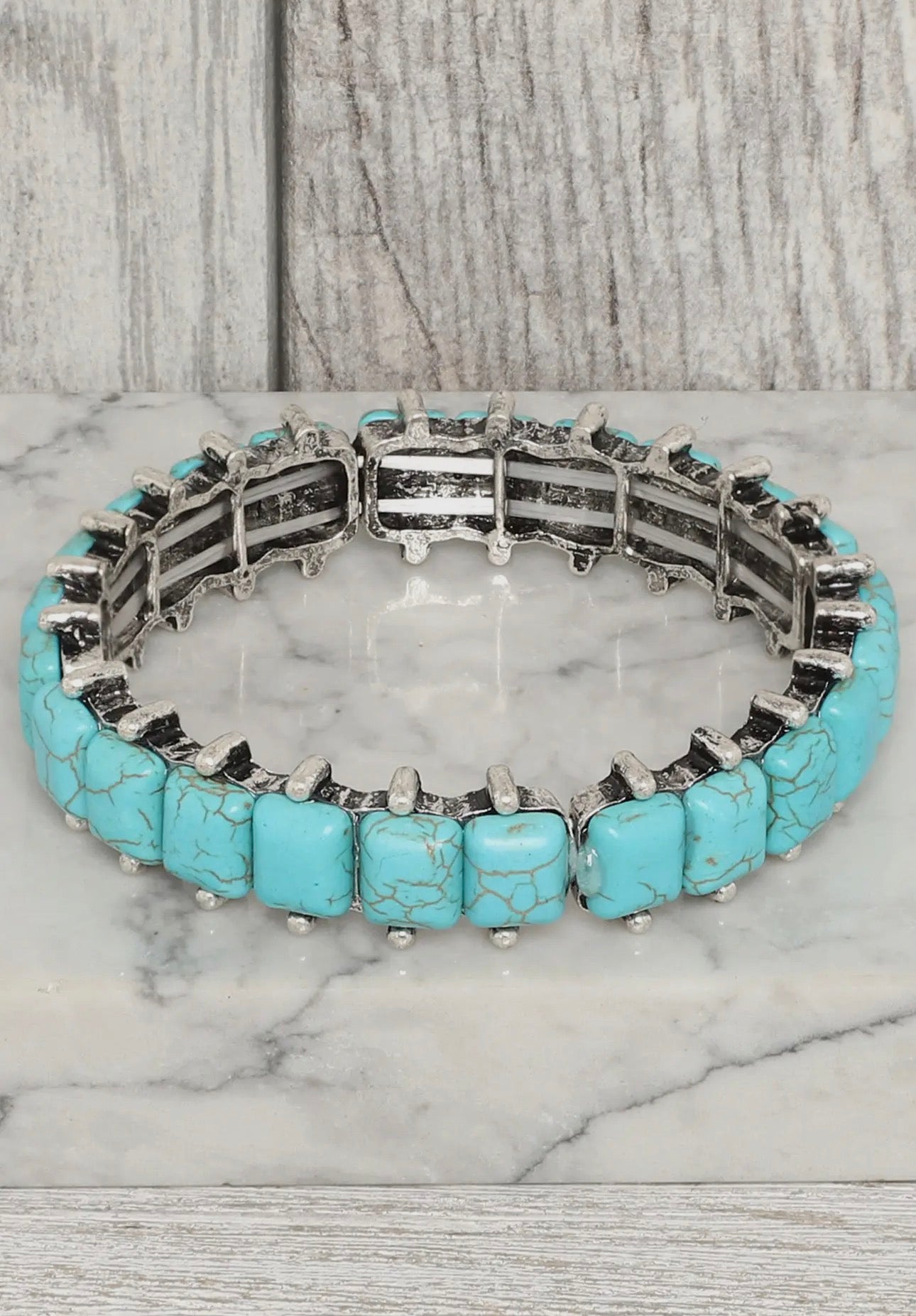 Western Square Cut Turquoise Stretch Bracelet