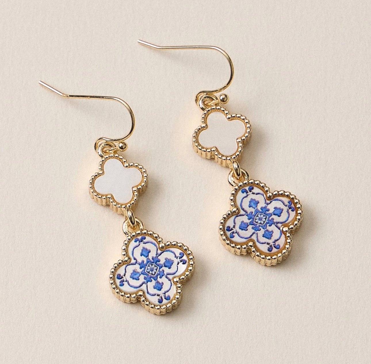 Blue Talavera Clover Drop Earrings