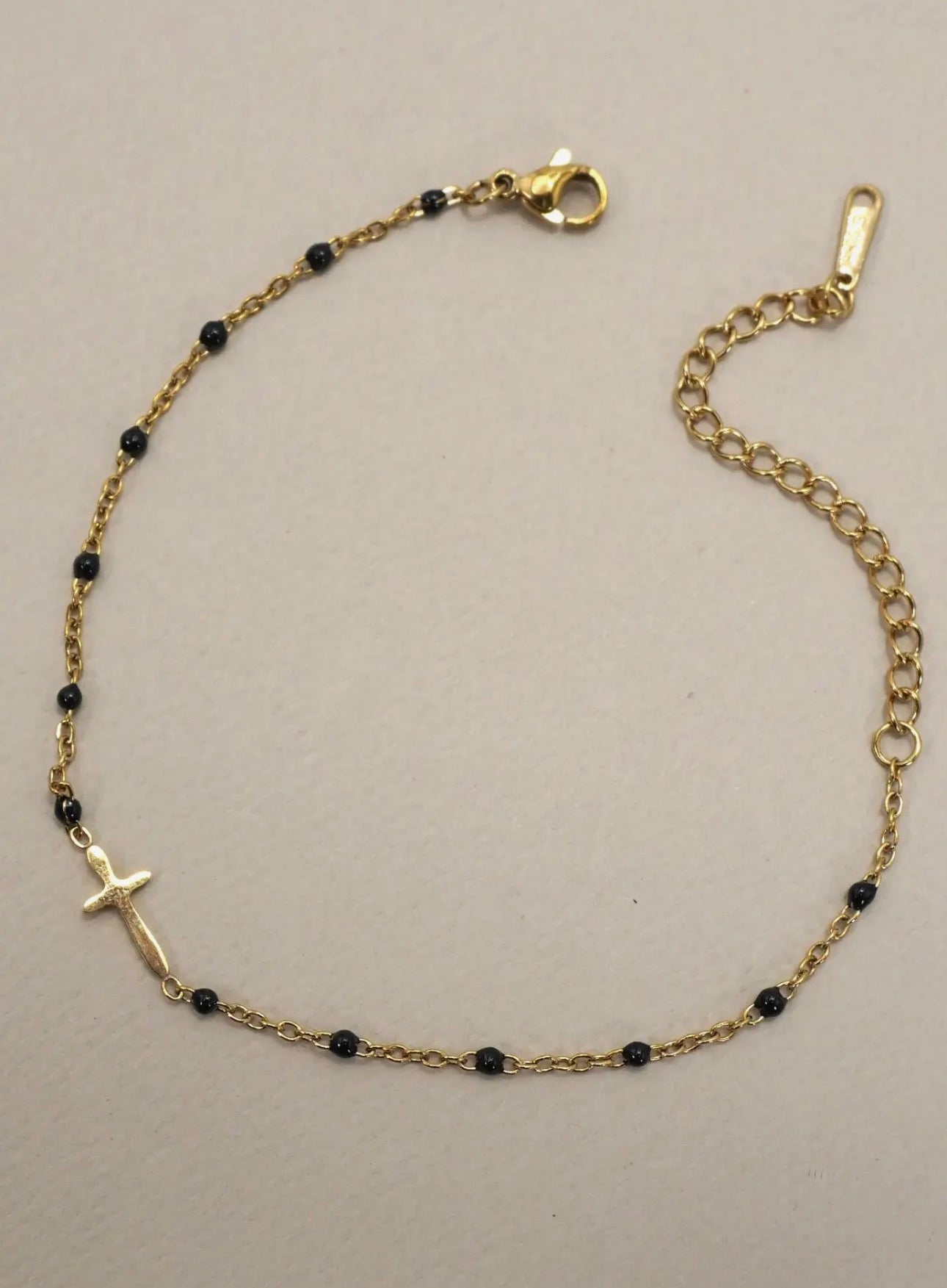 Black Beaded Cross Bracelet