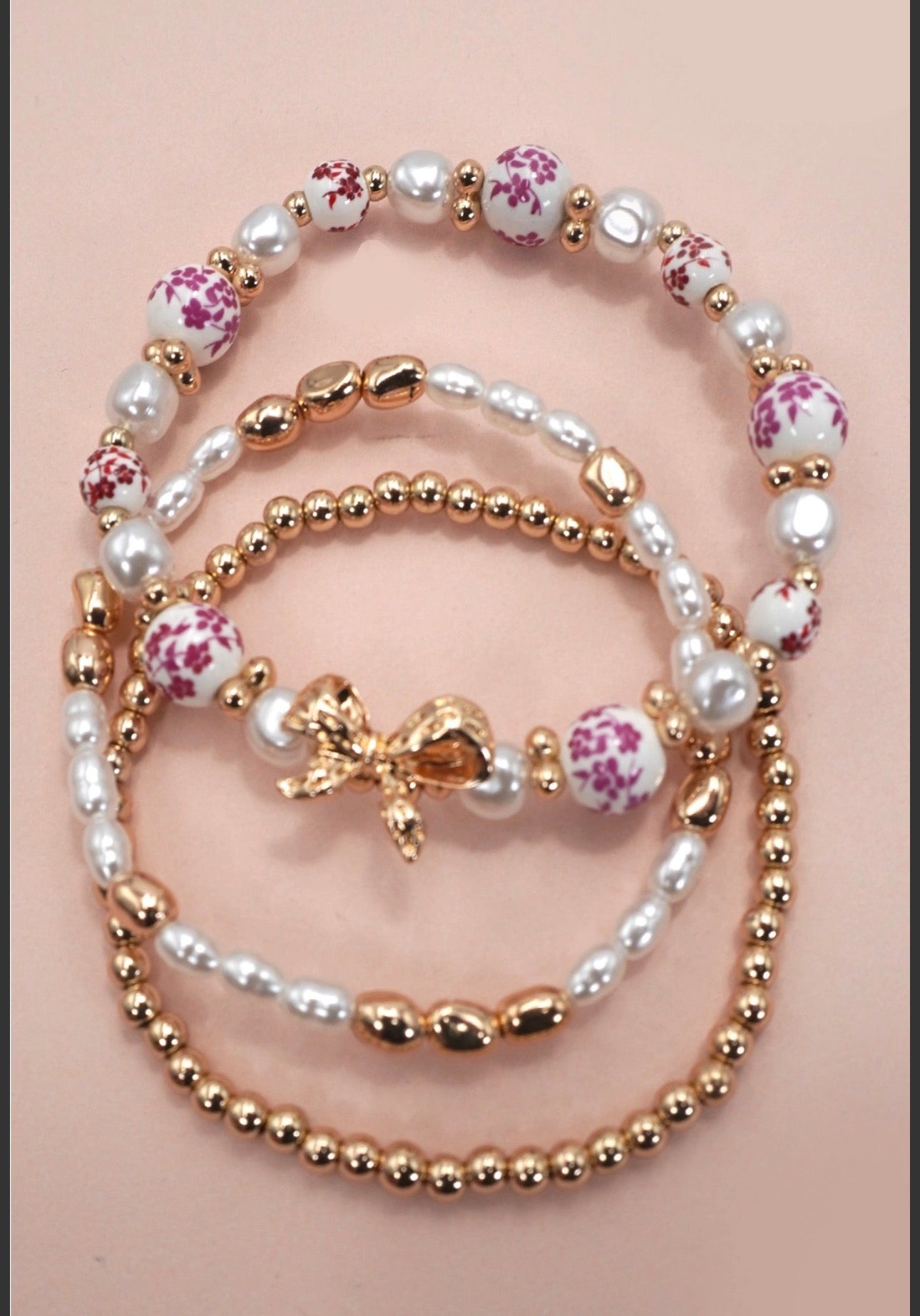 Pink Bow Multi Layer Bracelets