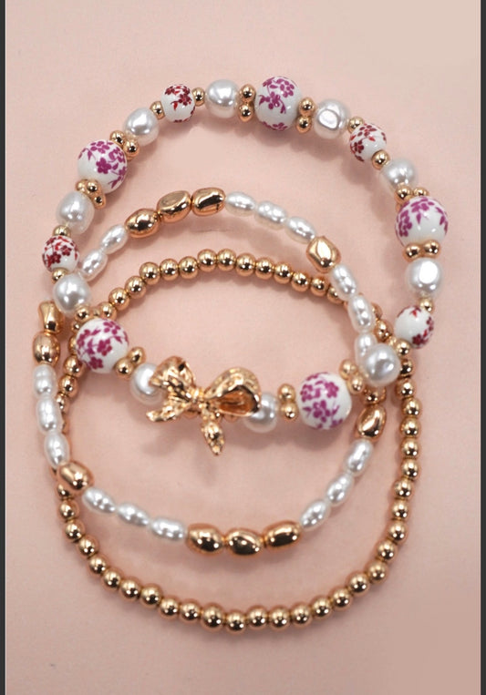 Pink Bow Multi Layer Bracelets