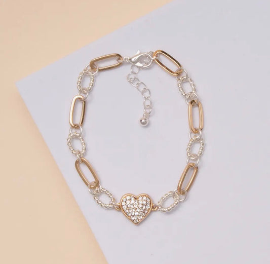Silver & Gold Link Heart Bracelet