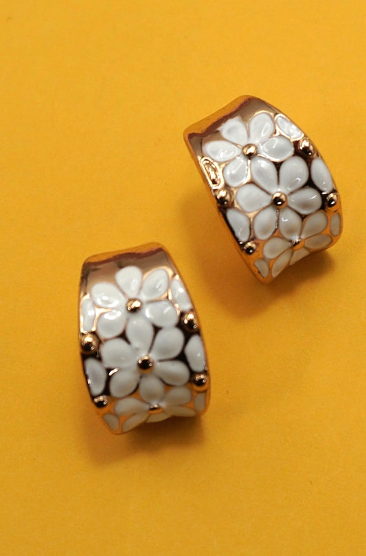 White Flower Hoop Earrings
