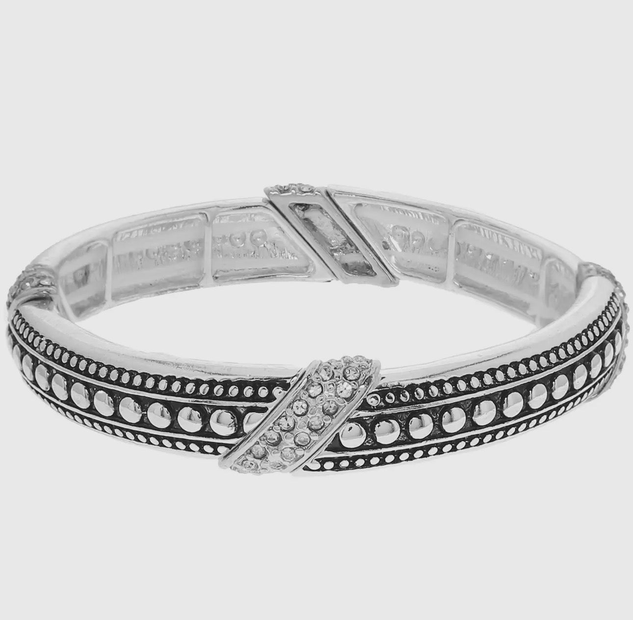 Rhinestone Silver Western Stretchy Bracelet