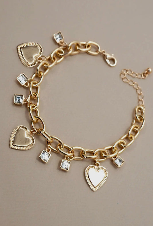 Heart Rhinestone Charm Bracelet