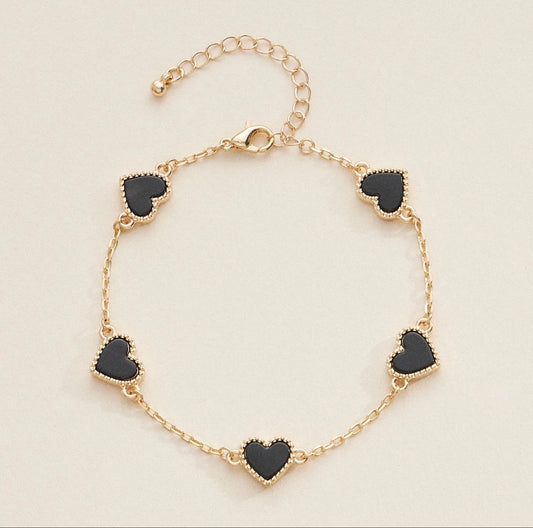 Gold Black Heart Bracelet