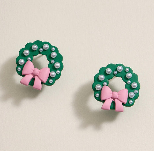 Christmas Wreath Enamel Stud Earrings