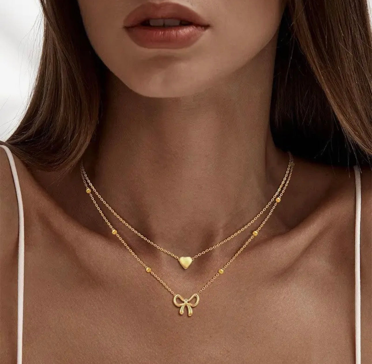 Heart & Bow Layered Necklace