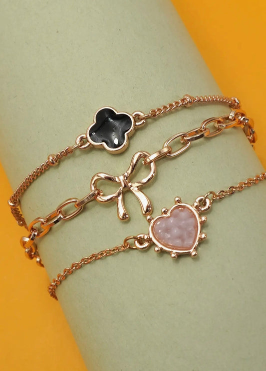 Multi Layer Clover Bow Heart Bracelet