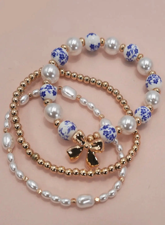 Blue Bow Multi Bracelet Set