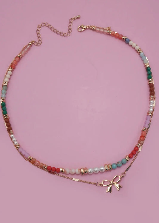 Colorful Beaded Bow Necklace