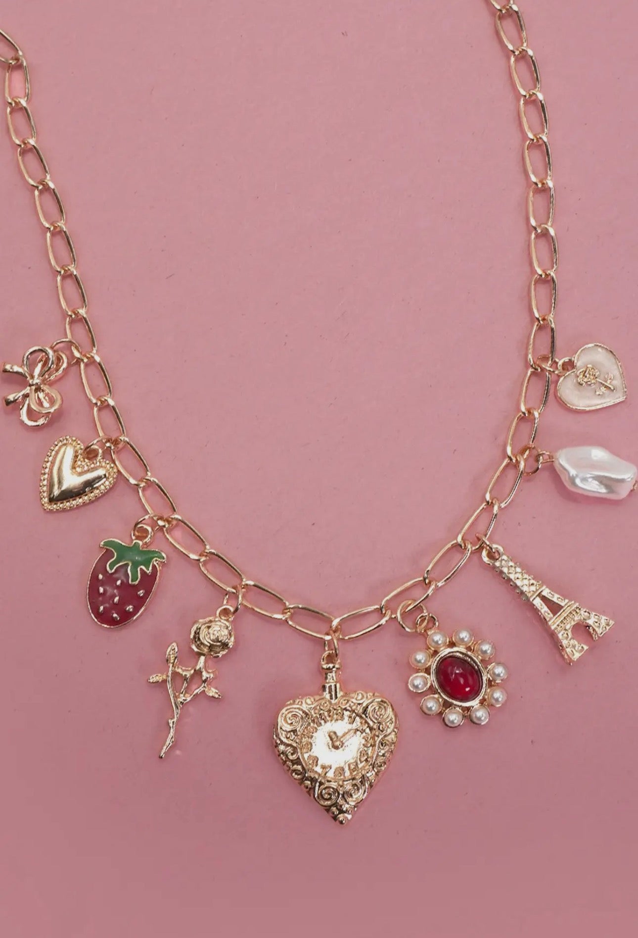 Strawberry Eiffel Tower Charm Necklace