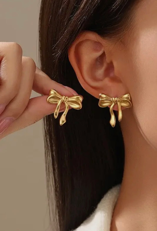 Gold Bow Stud Earrings