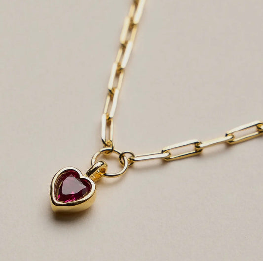 Gold Dipped Red Crystal Heart Necklace