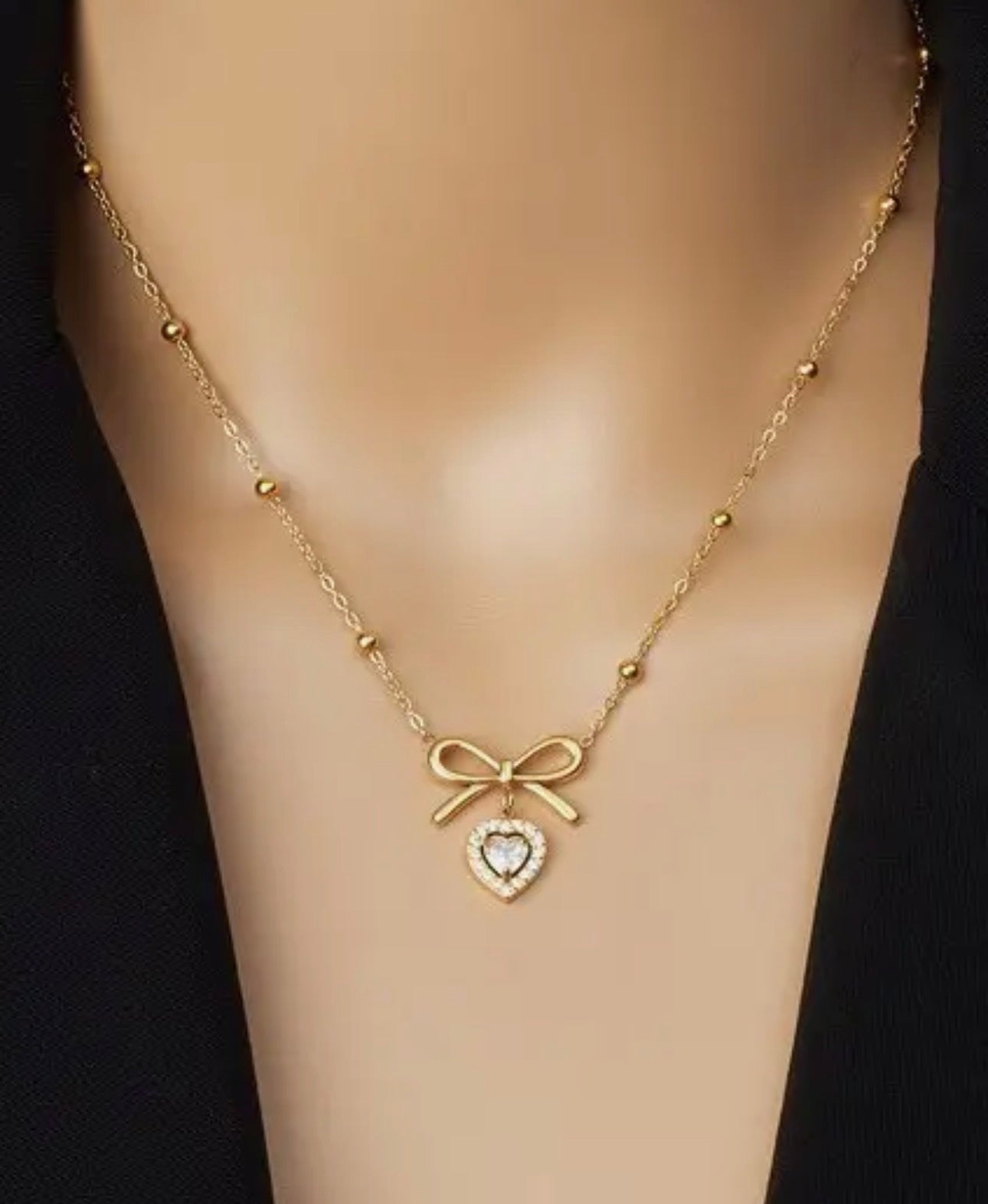 Bow & Drop Heart Necklace