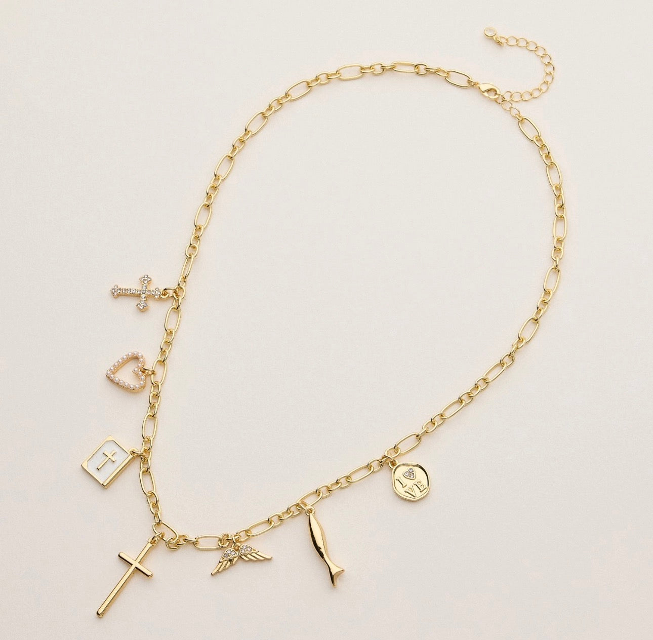Faith and Love Charm Necklace - 18K Gold Dipped
