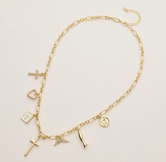 Faith and Love Charm Necklace - 18K Gold Dipped