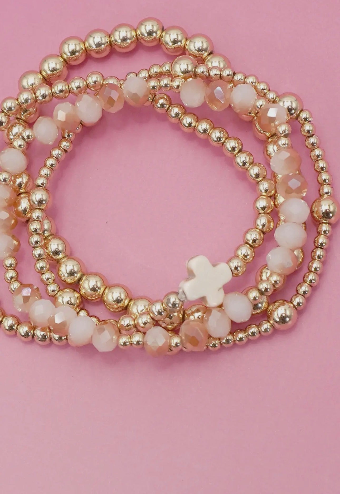 Boho White Cross Stretch Bracelet Set