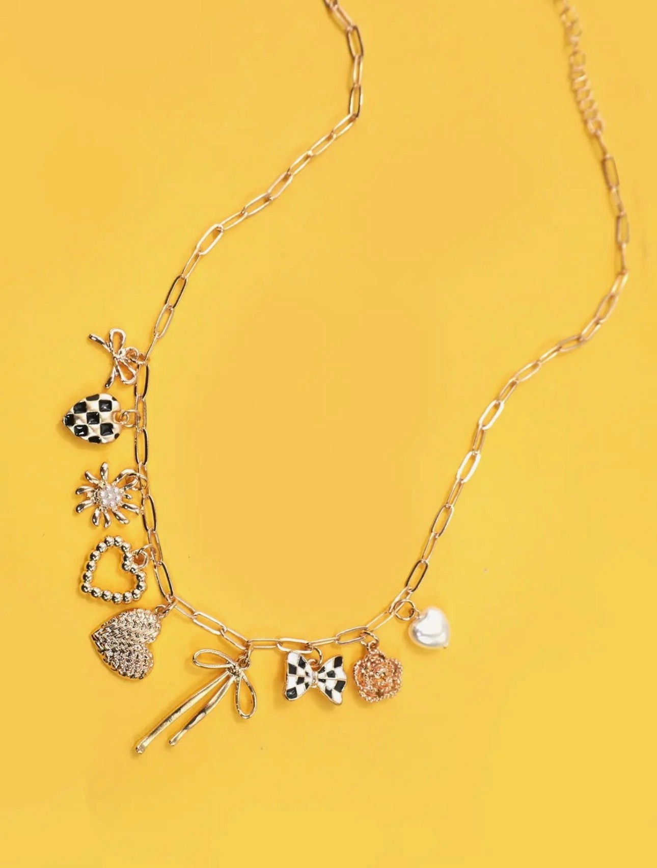 Bow Checker Charm Necklace