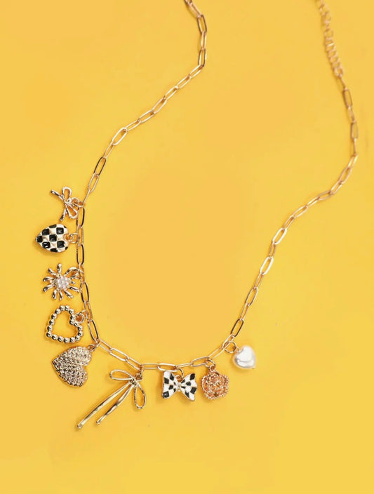 Bow Checker Charm Necklace