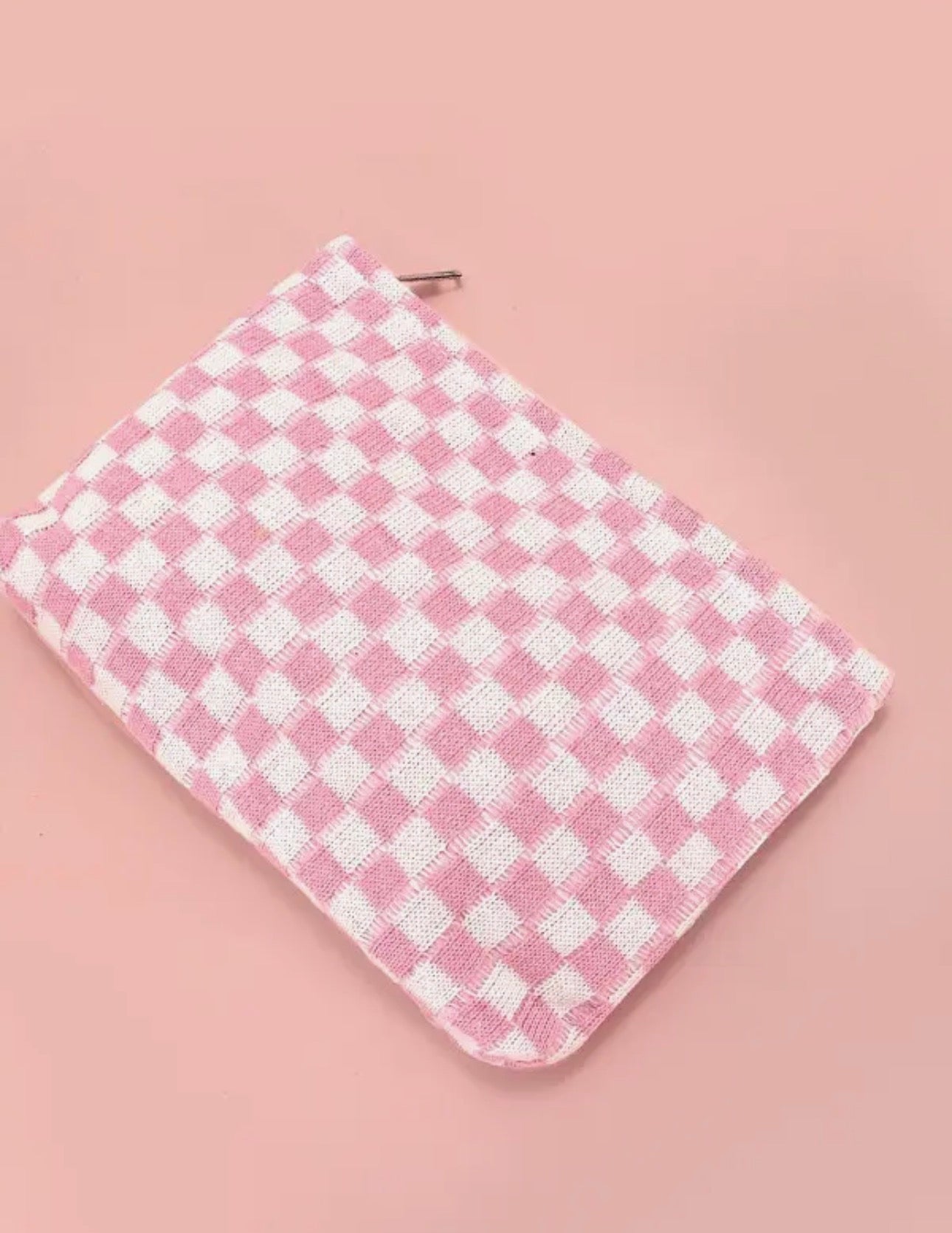 Pink Checkered Pouch Bag